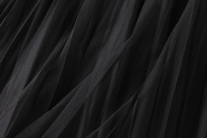 Luxury Velvet Pleated Skirts For Women 2024 Summer Fashion Women's High Waist Mesh Midi Skirt Female Elegant  Solid A-Line Skirt