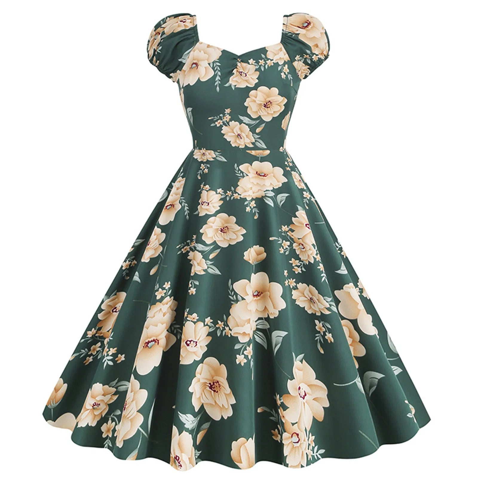 2024 Elegant Vintage Party Casual Women'S Dress Slash Neck Short Sleeve Floral Print Flare Runway Swing Evening Cocktail Dresses