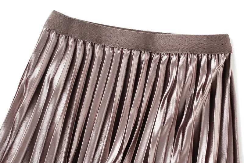Luxury Velvet Pleated Skirts For Women 2024 Summer Fashion Women's High Waist Mesh Midi Skirt Female Elegant  Solid A-Line Skirt