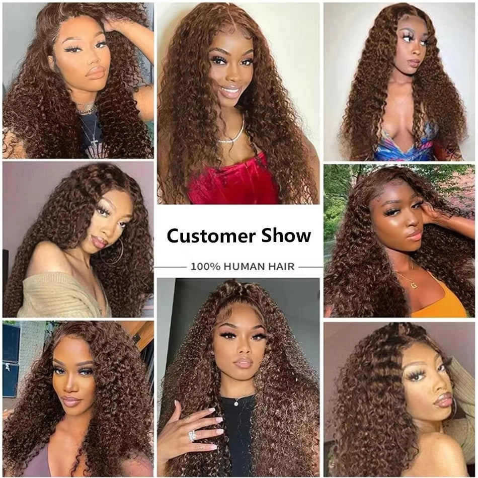 36 Inch Chocolate Brown Deep Wave Lace Front Human Hair Wig 13x4 Hd Lace Frontal Wig For Women 13x6 Water Curly Wigs 250 Density