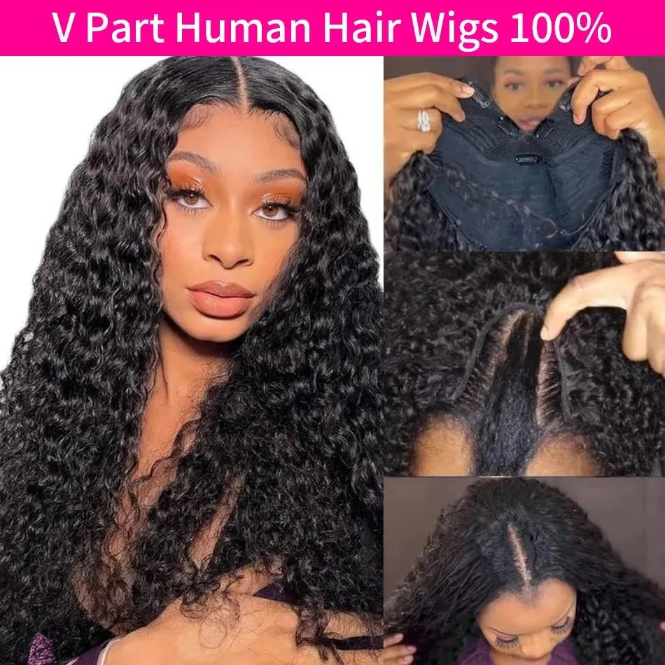 250% Half Wigs Human Hair Afro Kinky Curly Headband Wig Upgrade 3 IN 1 Half Wig With Drawstring Seamless Clip Ins Flip Over