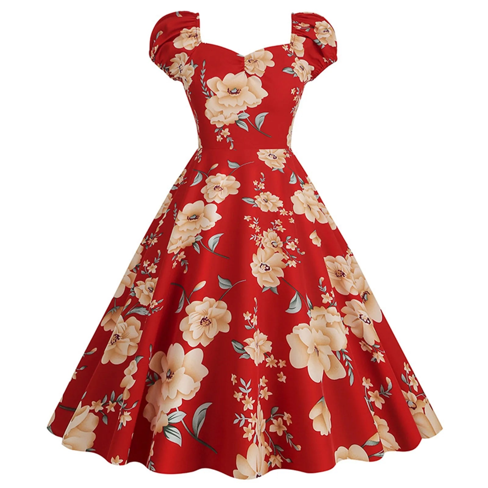 2024 Elegant Vintage Party Casual Women'S Dress Slash Neck Short Sleeve Floral Print Flare Runway Swing Evening Cocktail Dresses