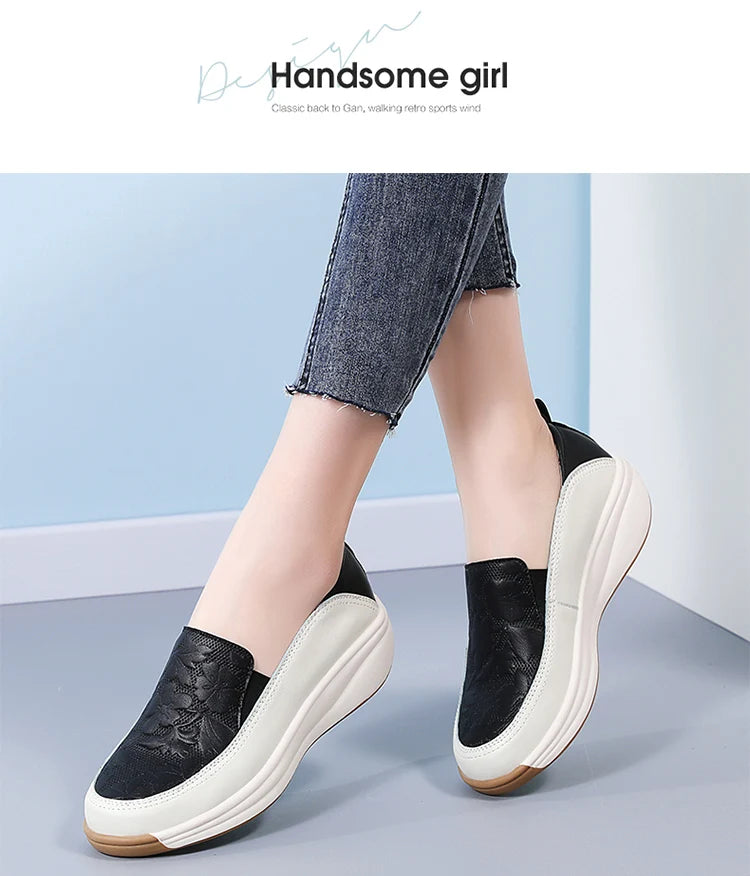 New women's 43 casual shoes, 100% genuine leather breathable and fashionable leather shoes for walking