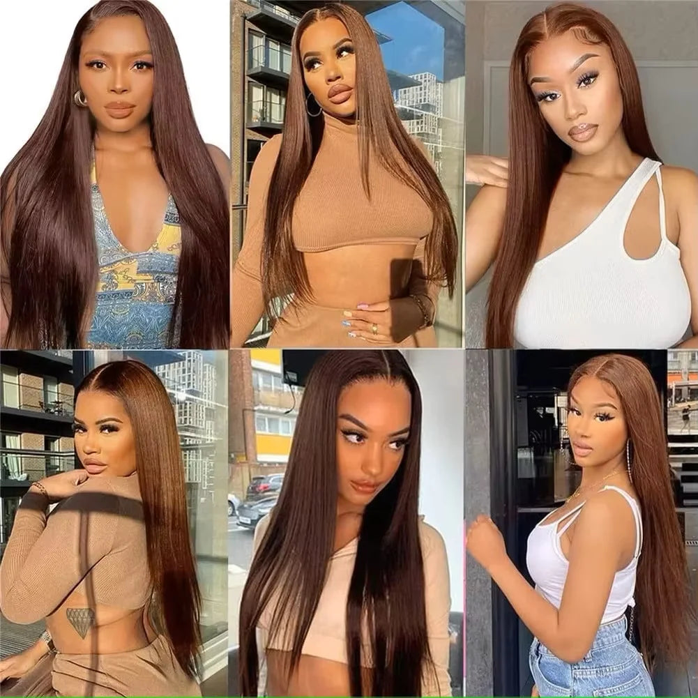 220 Desnity Long Chocolate Brown Straight  40 46 Inch Full Frontal 13x4 13x6 HD Transparent Lace Front Remy Human Hair Wigs