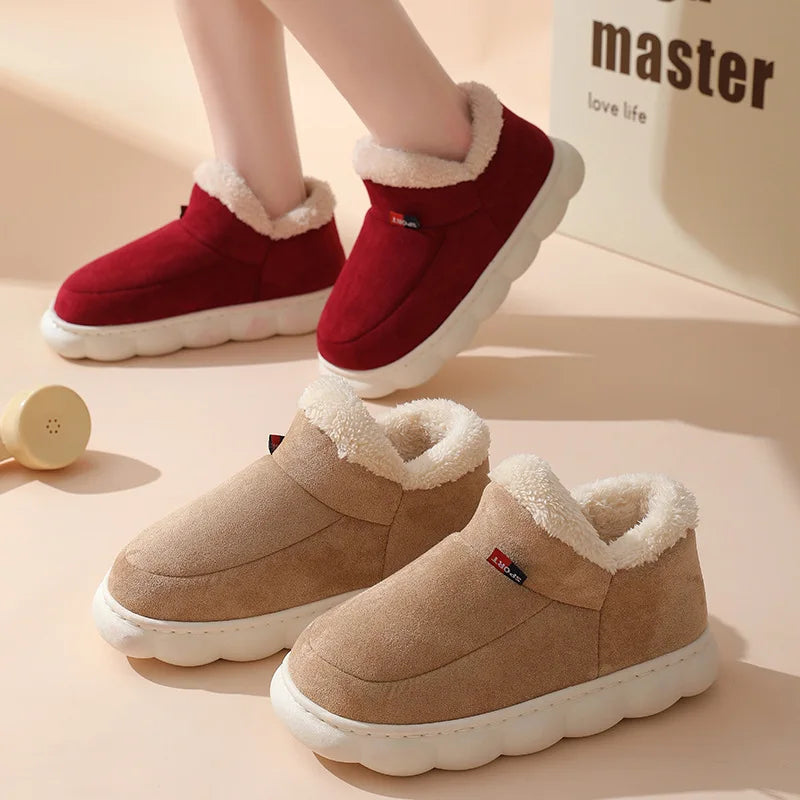 Shevalues Fashion Fur Slippers For Women Men Winter Warm ankles Cozy Furry Slides Home Indoor Soft Sole Plush Slides Cotton Shoe