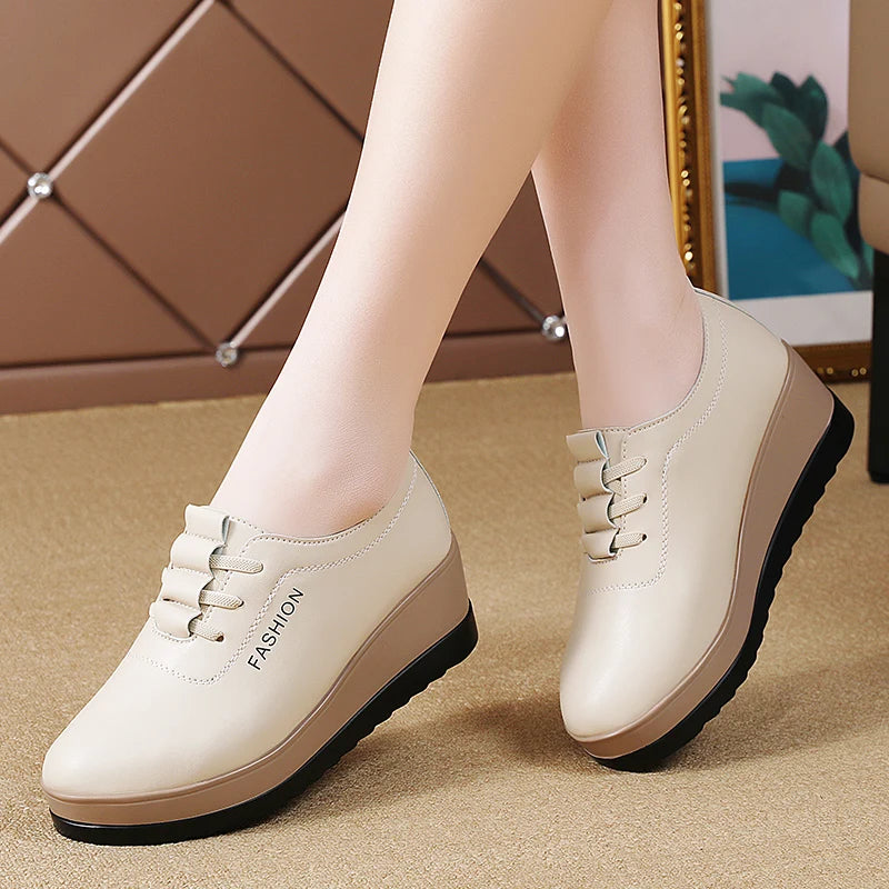 New women's 43 casual shoes, 100% genuine leather breathable and fashionable leather shoes for walking