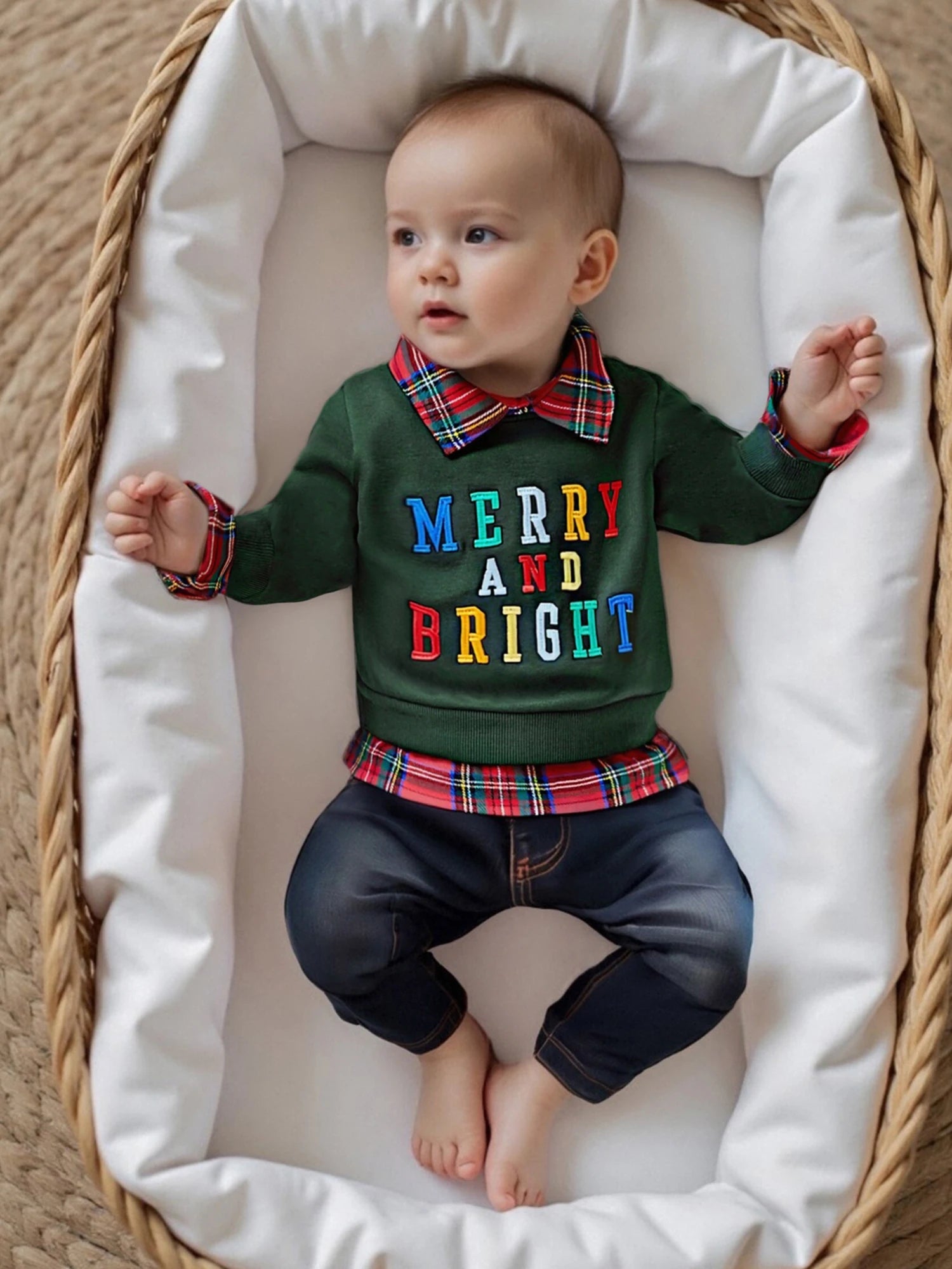 Lioraitiin Kids Boys Girls Sweatshirt Long Sleeve Embroidery Letters Patchwork Hoodie Pullover Christmas Costume Tops