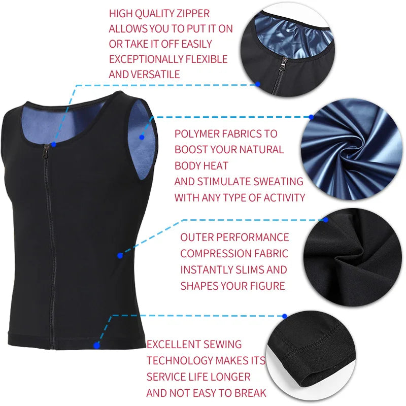 Men Abdomen Reducer Body Shaper Promote Sweat Sauna Vest Fitness Waist Trainer Belly Slimming Shapewear Fat Burner Corset Top