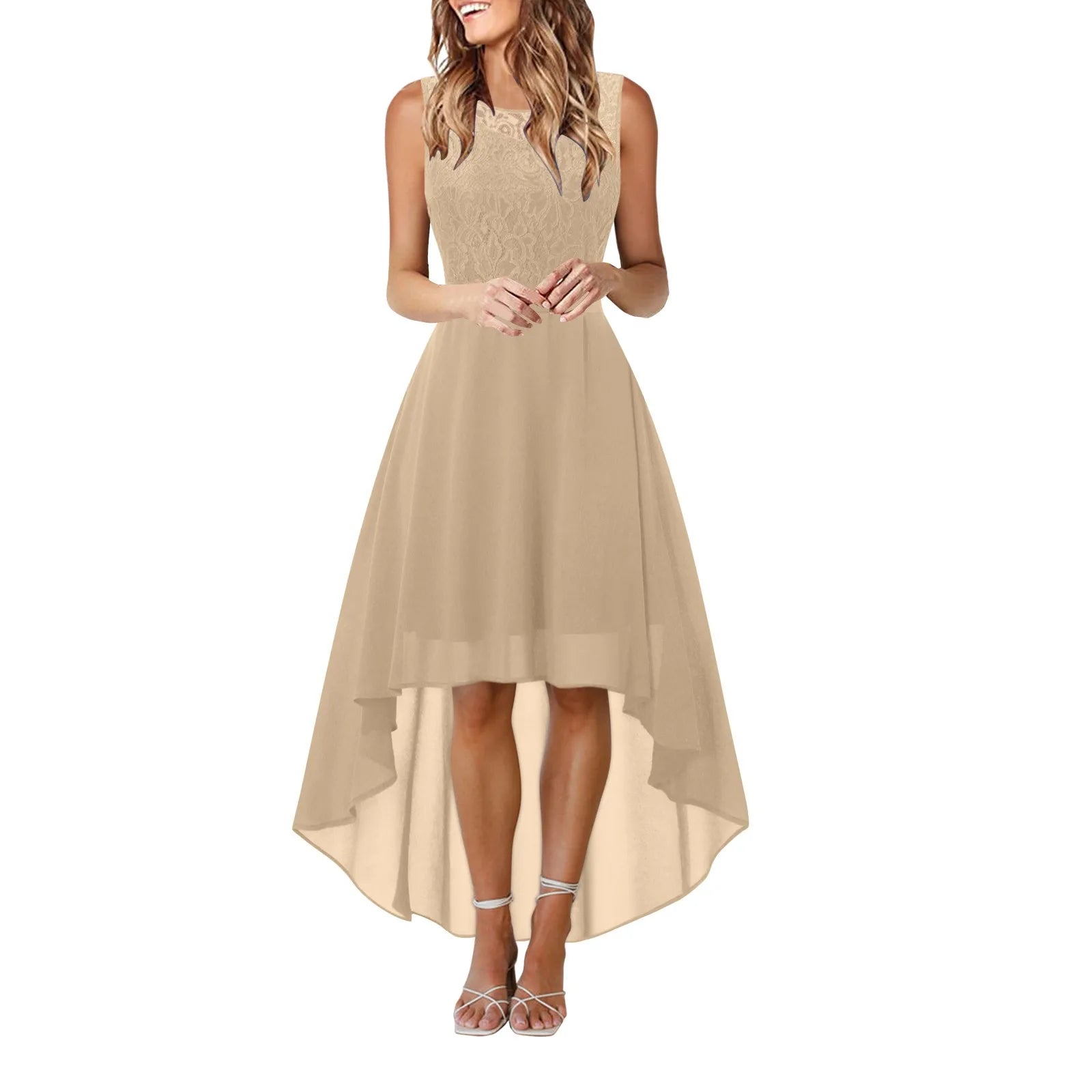 Bow Belt Elegant Irregular Length Women'S Elegant Dresses Sleeveless Chiffon Bridesmaid Cocktail Dress Female Clothing