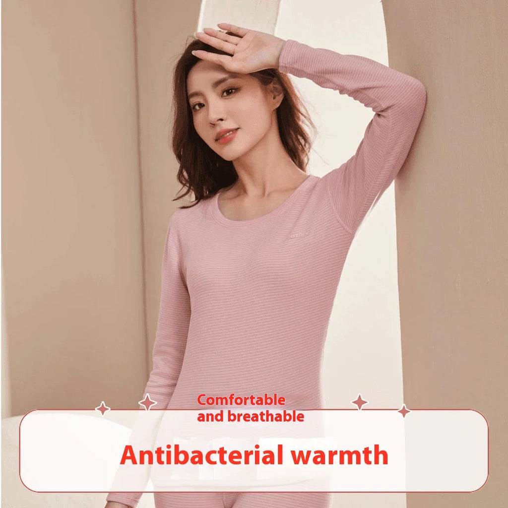New Autumn/Winter Cashmere and Silk Round-Neck Thermal Set Striped Thermal Underwear for Men and Women Base Layer Undergarments