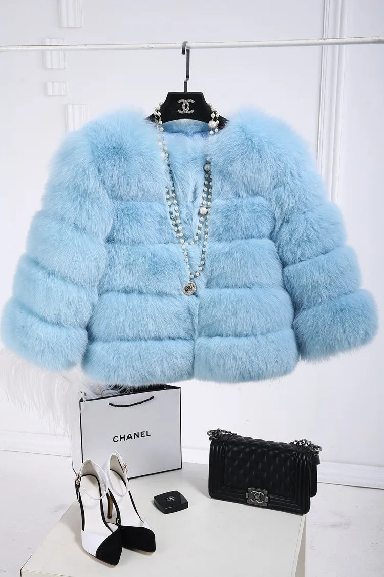 Women Faux Fox Fur Coats Zipper Short Coat Jackets Elegant Thick Warm Solid Jacket Lady Furry Outerwear Elegant Splice Winter