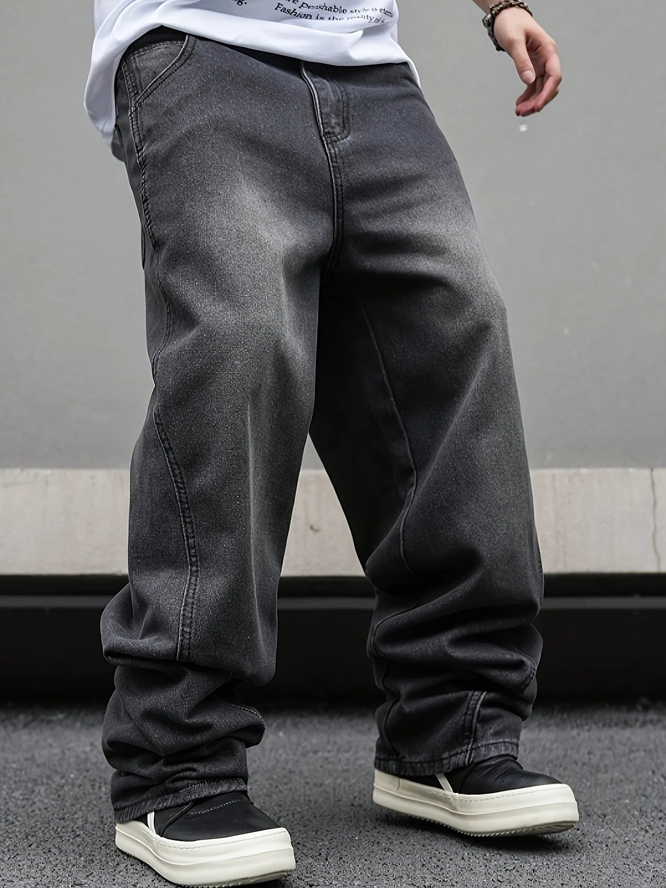 High street American Vibe pleated design micro flared jeans men's loose straight leg hanging wide leg pants men