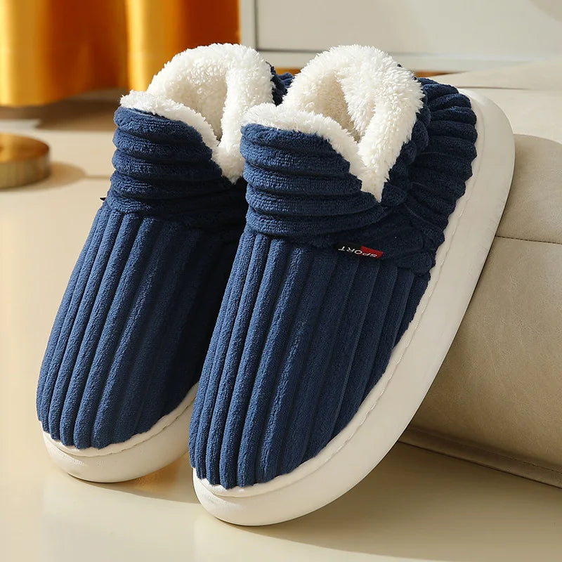 Comwarm Warm Fur House Slippers For Women Men 2023 Winter New Ankles Cozy Plush Slippers Home Indoor Soft Thick Sole Cotton Shoe