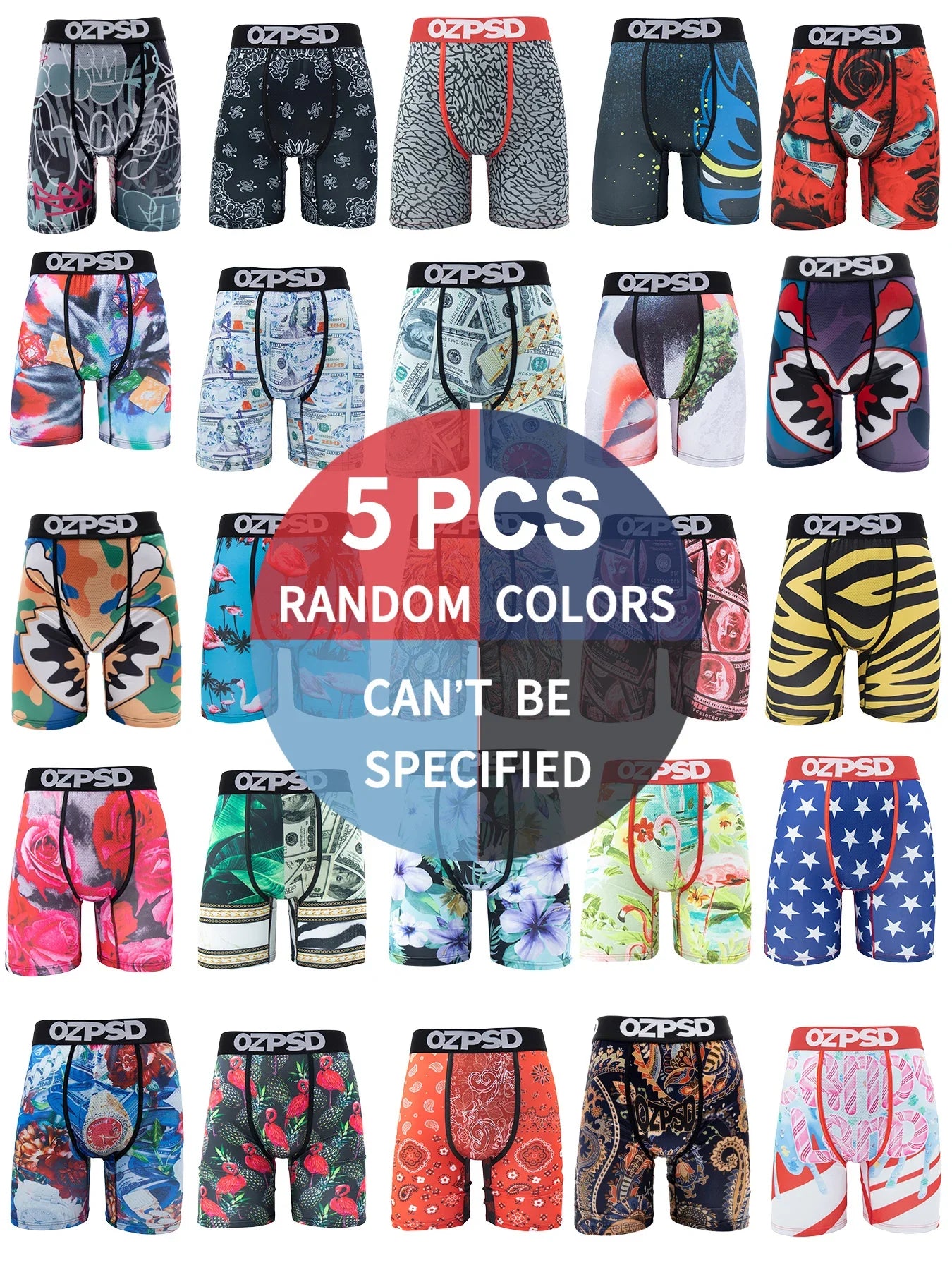 5Pcs Sexy Summer Men Boxer Underwear Breathable Printed Men's Panties Underpants Male Plus Size Man Boxer Briefs Man Boxershorts