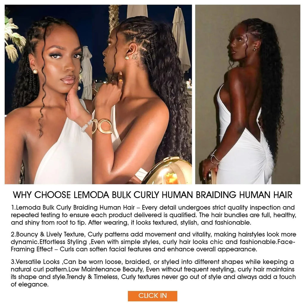 Lemoda Burmese Curly Bulk Human Hair Extension With Spail Ends Boho Braiding No Weft Bundles Virgin Hair 15A 1/2/3/4 PCS 12-32in
