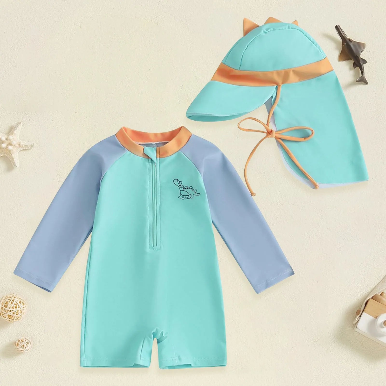 Infant Boys Swimsuit Long Sleeve Zipper Swimsuit Sun Protective Clothing Infant Bathing Swimwear Swimsuit Romper with Bow Print