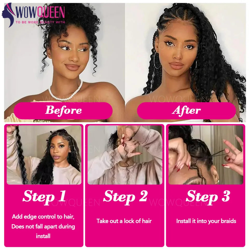 100% Human Hair Deep Wave Boho Braids Human Hair Bulk 50g/100g Braiding Hair Weave Extensions Brazilian Curly Hair for Braiding