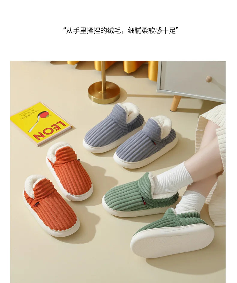 Comwarm Warm Fur House Slippers For Women Men 2023 Winter New Ankles Cozy Plush Slippers Home Indoor Soft Thick Sole Cotton Shoe