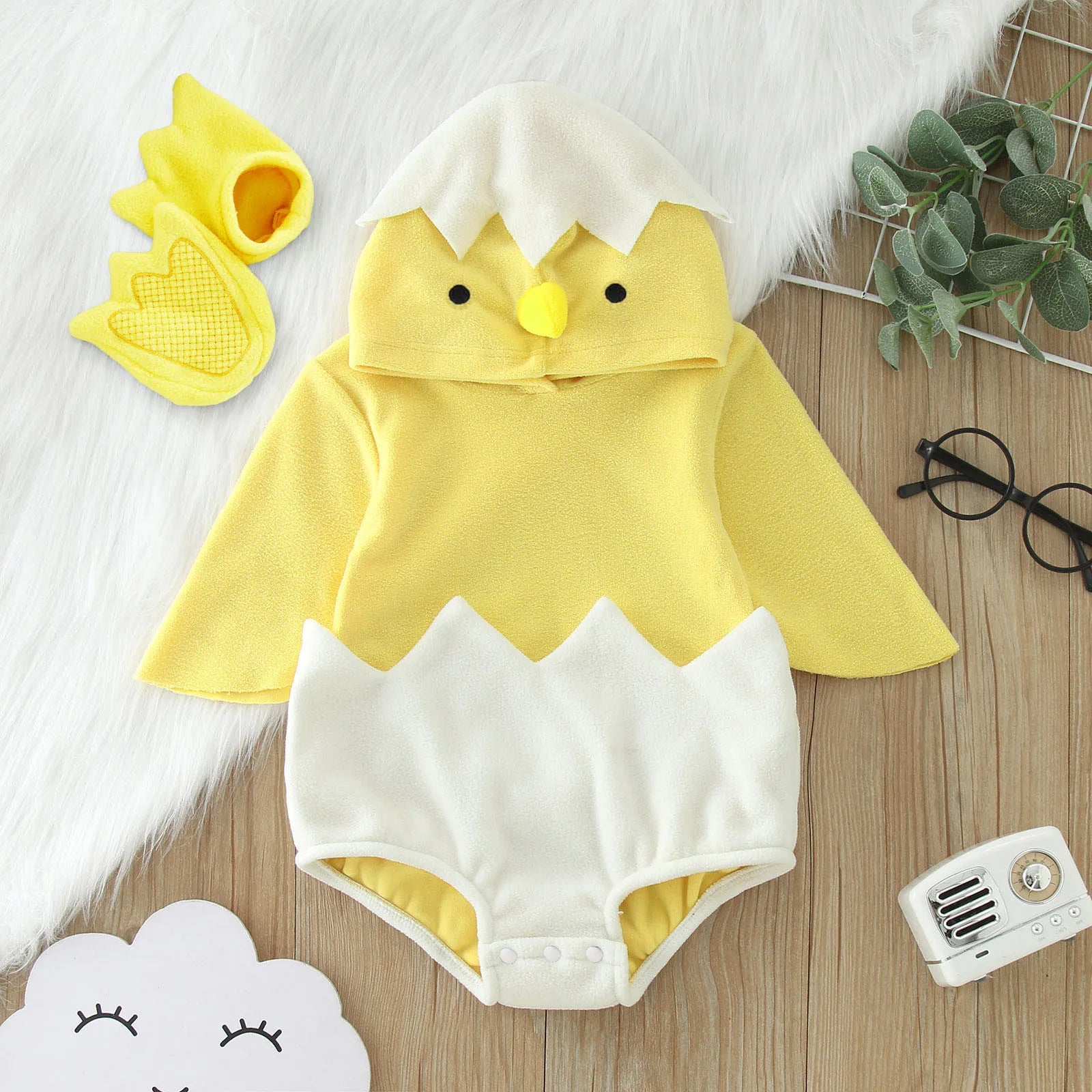 Girl Outfits Infant Boys Girls Cosplay Chicken Animal Costume Winter Fleece Hooded Romper Bodysuits Footwear Set Baby Size