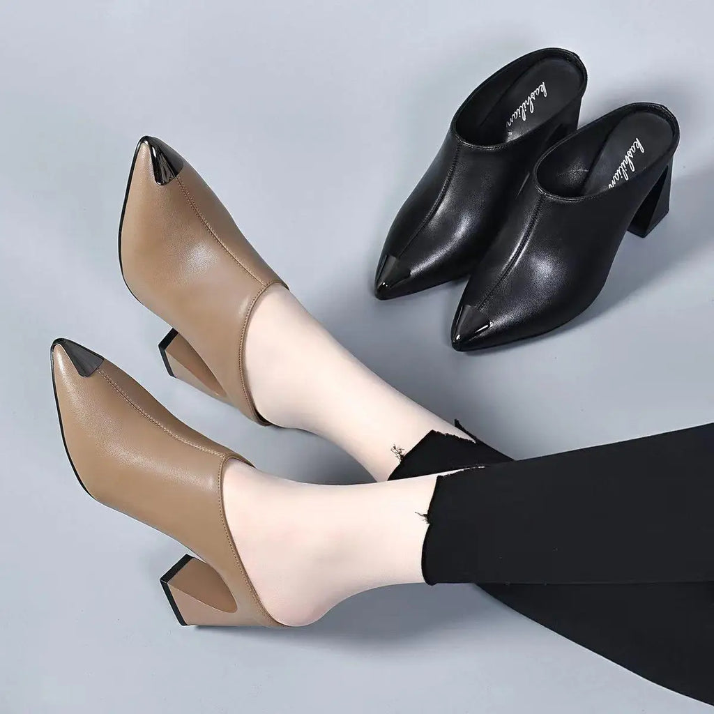 Sandalias Summer 20235 New Women Slipper High Heel Sandal Shoes Ladies Solid Casual PU Leather Slides Pumps Women Heels Shoes
