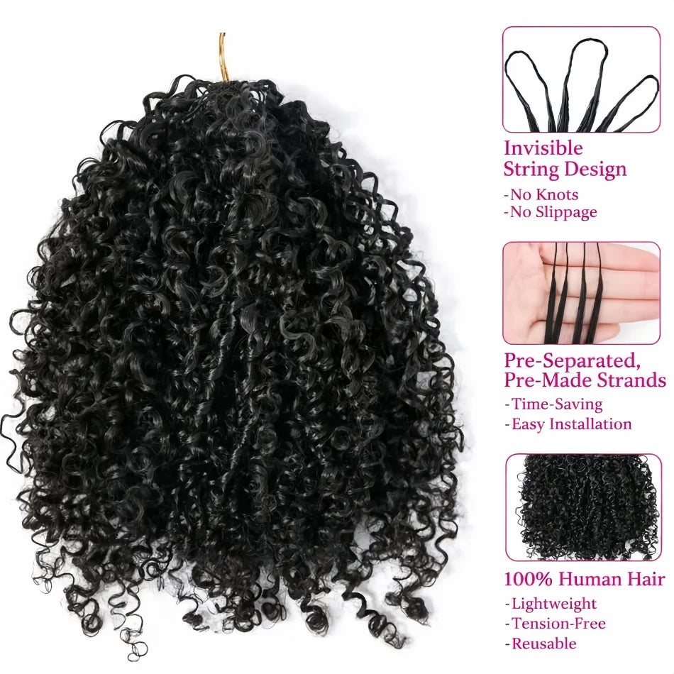 Small Spirals Curly Crochet Human Hair Extensions 12A Deep Pixie Curls Crochet Hair Pre Separated Knotless Miracle Knot Braids