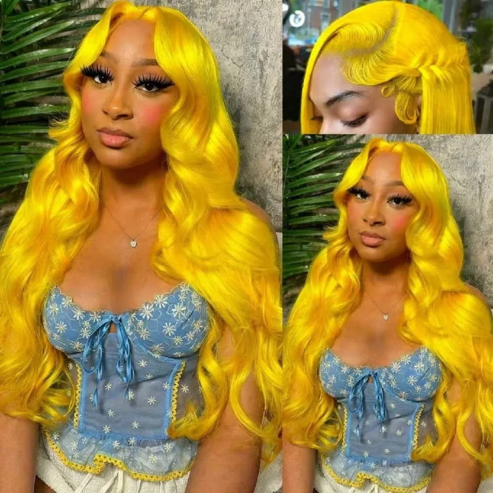 Yellow Body Wave Lace Front Wig Human Hair for Daily 13x4 Hd Lace Front Wig Human Hair 200 Density Lace Front Wig Human Hair