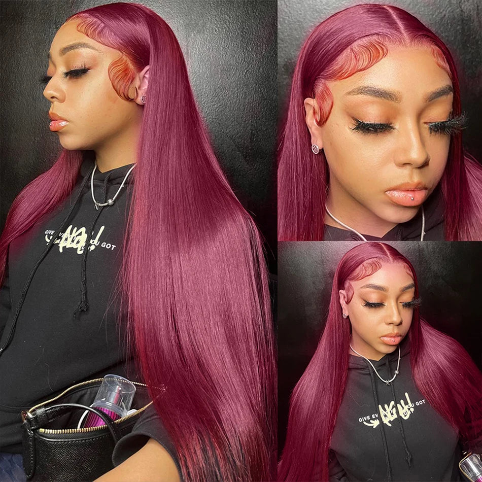 99J Burgundy Colored 13x4 Lace Front Wig Bone Straight 13x6 HD Red Lace Frontal Human Hair Wigs 100% Brazilian Colored Hair Sale