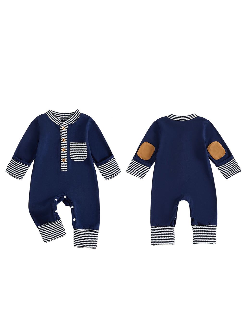 Lioraitiin Baby Boys Jumpsuit Long Sleeve Striped Patchwork Casual Autumn Newborn Romper Clothes