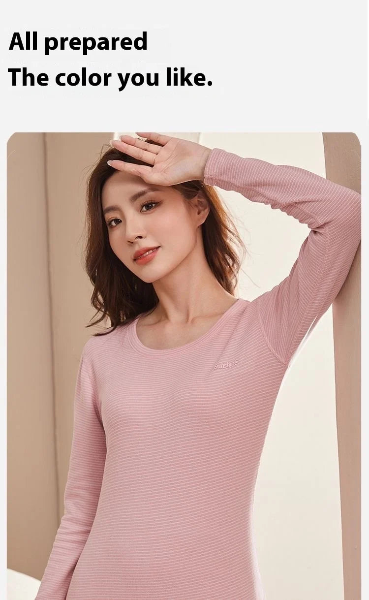 New Autumn/Winter Cashmere and Silk Round-Neck Thermal Set Striped Thermal Underwear for Men and Women Base Layer Undergarments