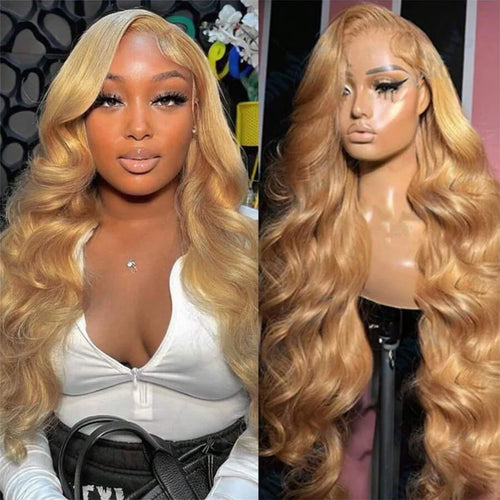 13x6 Body Wave HD Transparent Lace Frontal Wigs Human Hair 30 Inch Honey Blonde Wig Human Hair 200 Density Pre Plucked For Women