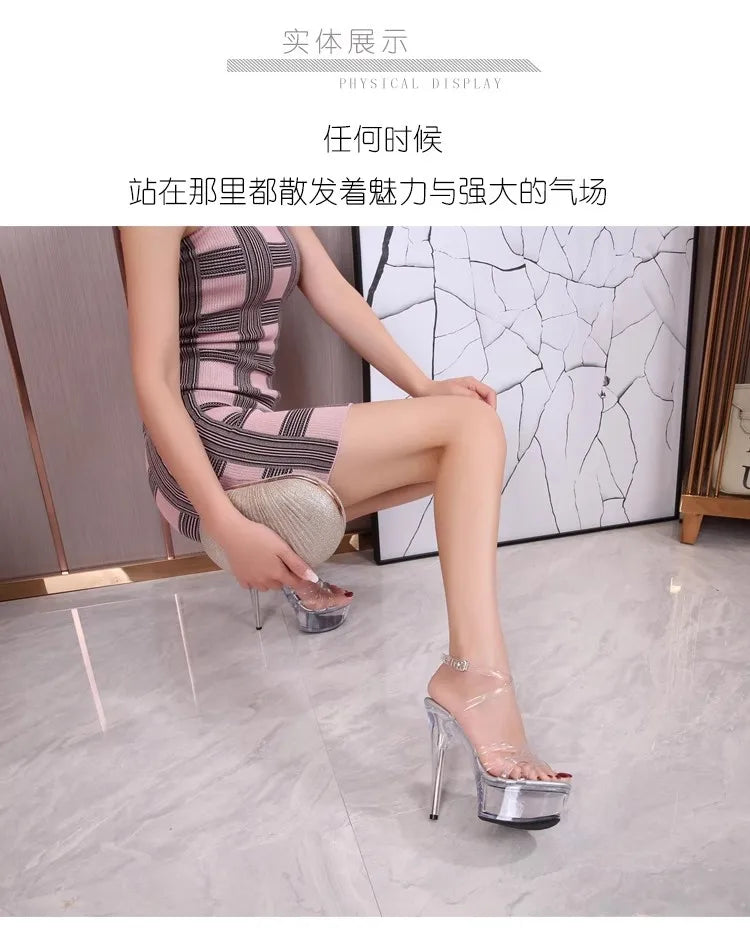 Girls Shoe for Party Club Stripper Heels Women Shoes 2024 Platforms High Heels Sandals Clear Sexy Pole Dance 15cm High Plus Size