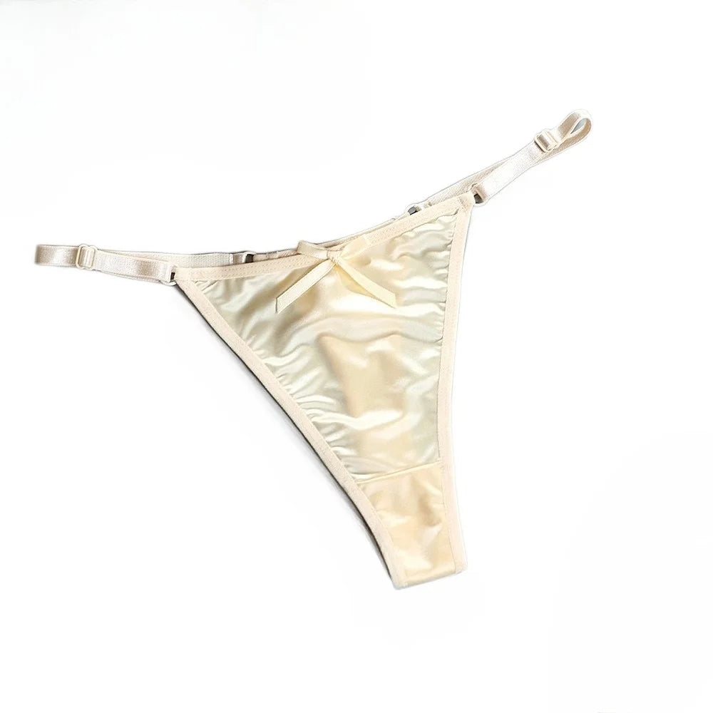 Sexy Women's Satin Soft G-Strings Thongs T-Panties Low Waist Bow Briefs Shorts Comfortable Female Underwear Трусы Женские