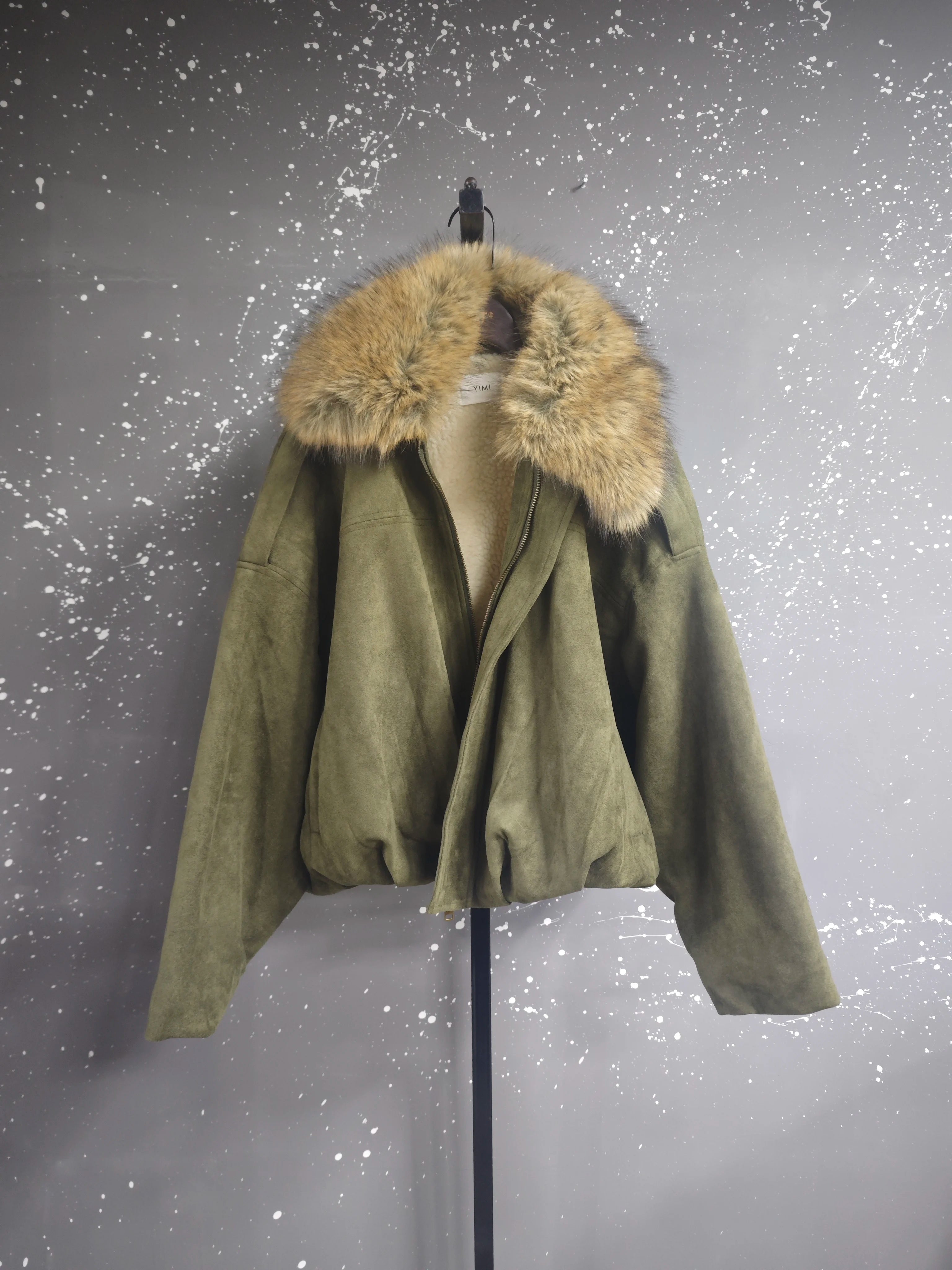 DEAT Women's Suede Coat Detachable Fur Collar Thick Plush Warm Female Short Style Jackets 2026 Winter New Fashion 29A3803