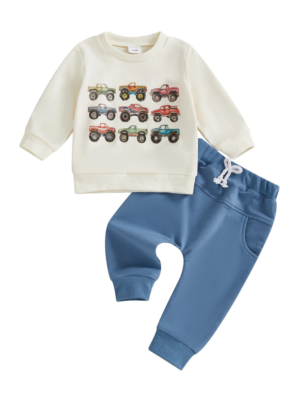 Toddler Boys Fall Outfits Retro Truck Print Long Sleeve Sweatshirts and Long Pants 2Pcs Clothes Set
