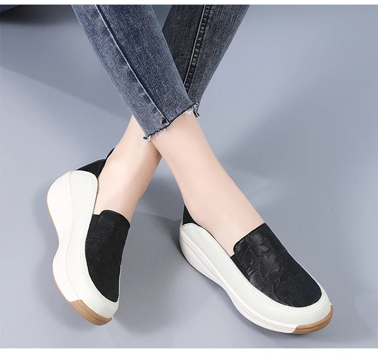 New women's 43 casual shoes, 100% genuine leather breathable and fashionable leather shoes for walking