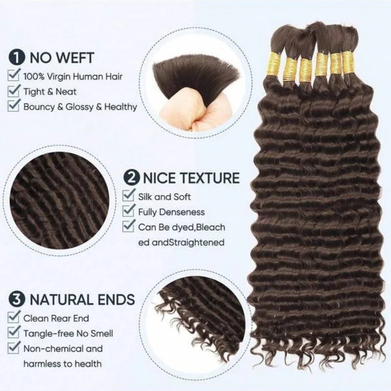 Human Hair Bulk For Braiding 2 Bundles Deep Wave Human Hair Extensions Human Braiding Hair For Boho Braids Water Wave Curly Hair