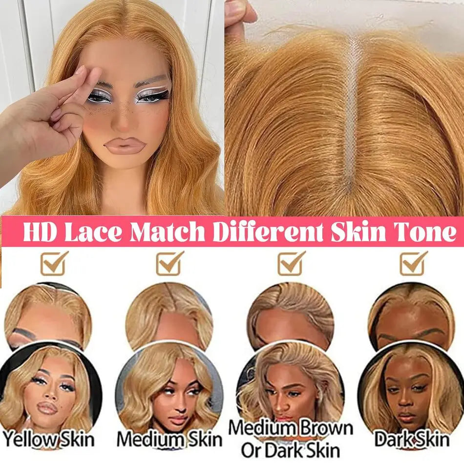 13x6 Body Wave HD Transparent Lace Frontal Wigs Human Hair 30 Inch Honey Blonde Wig Human Hair 200 Density Pre Plucked For Women