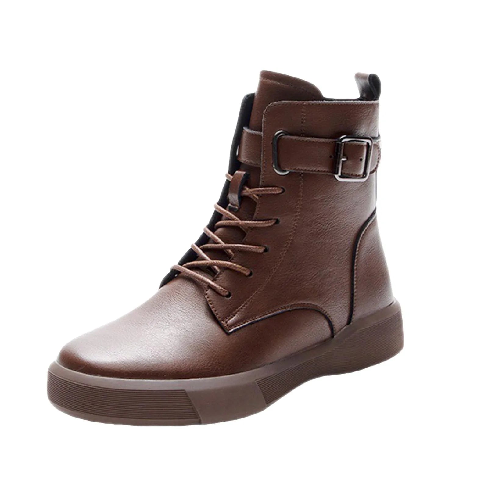 Women'S Fashionable Versatile Ankle Boots British Retro Belt Plus Velvet Short Suede Boots For Women Lace Up Flat Shoes Botines