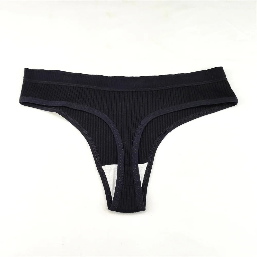 3Pcs/Set Women Thong G String Soft Ribbed Cotton Brazilian Panties Solid Color Low Rise Underwear Female Intimates Lingerie