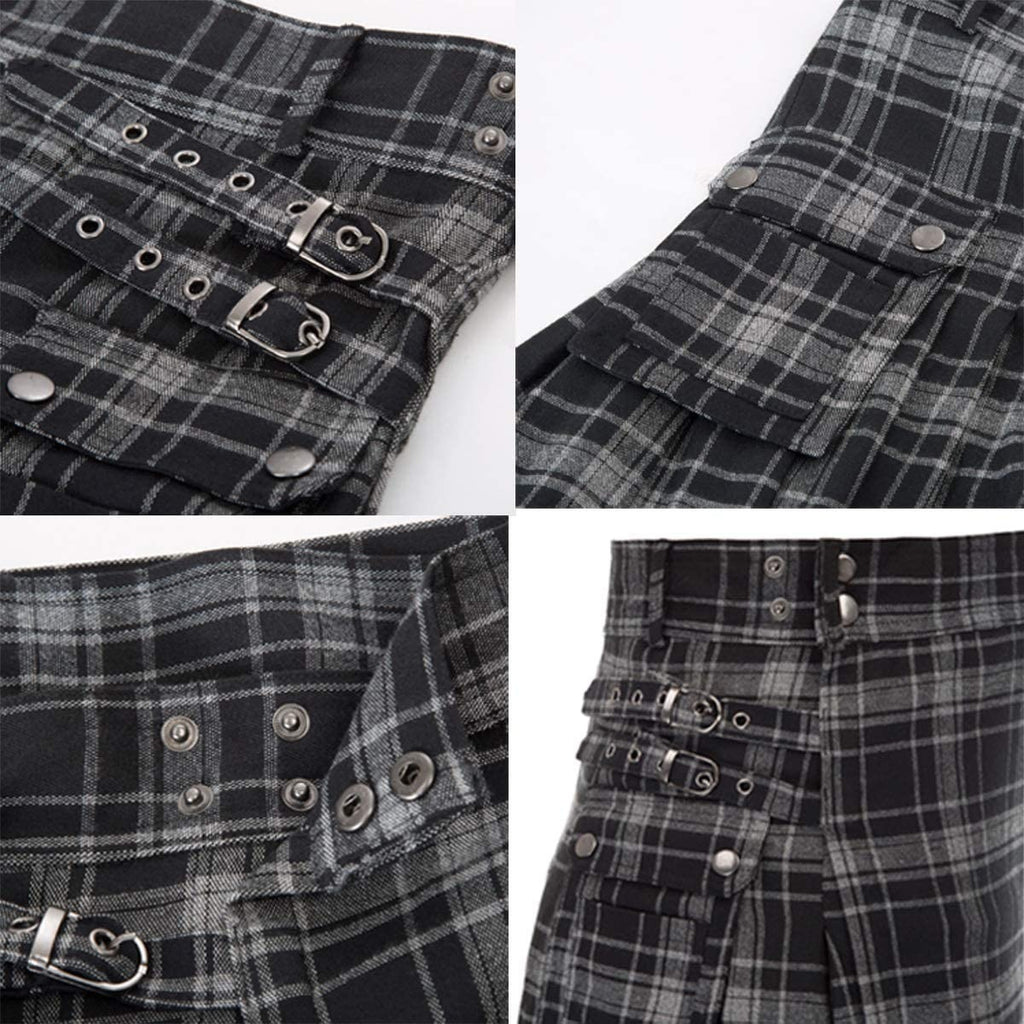Men's Scottish Festive Skirt Men's Check Contrast Pleated Skirt