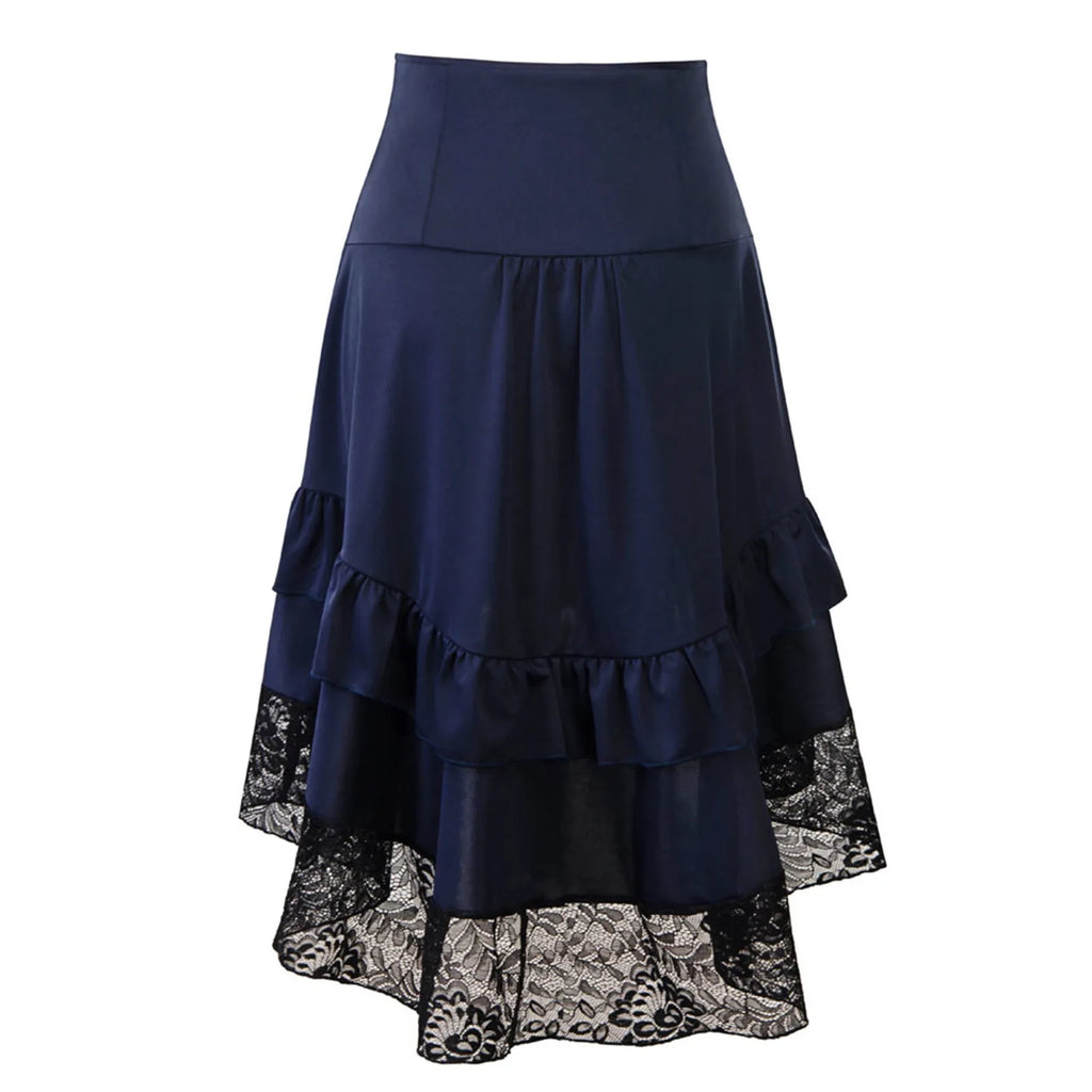 Women's Skirt Drawstring Patchwork Nightclub Party Gothic Halloween Lace Patchwork Skirt Perspective Hem Skirts for Women