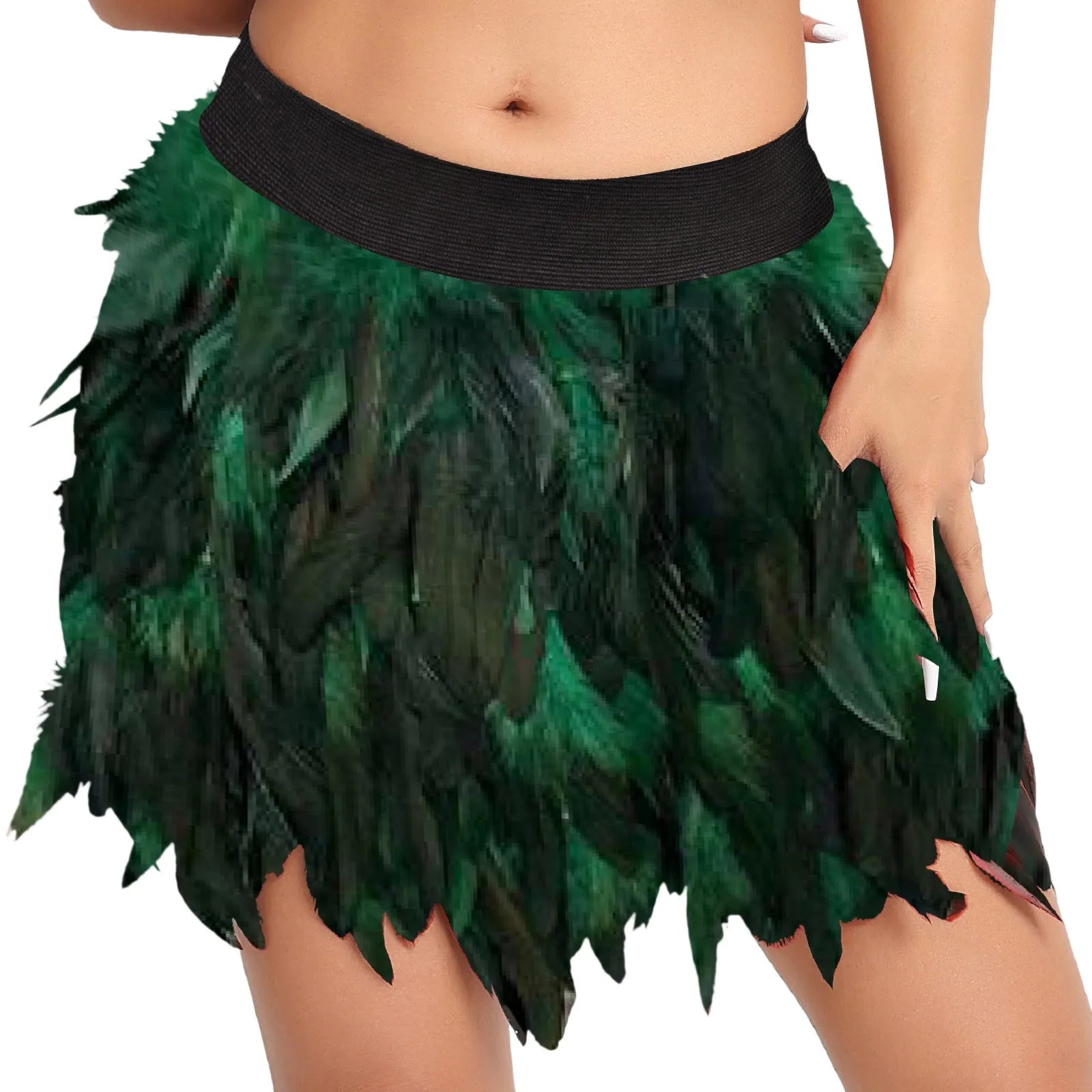 Women Faux Feather Mini Skirt Harajuku Rave Stage Performance Ball Gown Festival Carnival Club Party Dance Skirts Faldas Mujer