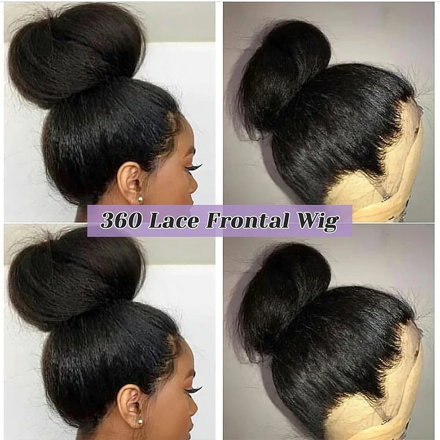 220% Density 360 Lace Wig Invisible Drawstring Kinky Straight Human Hair Wigs Natural Color Brazilian Glueless Wig Pre plucked