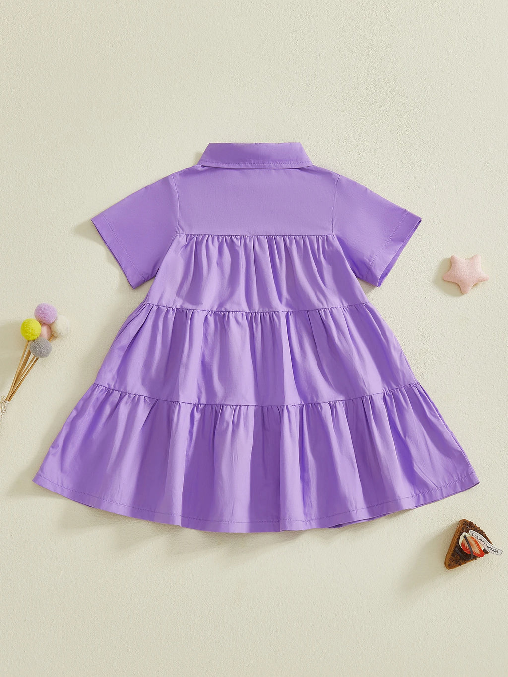 Toddler Mardi Gras Dress with Sequin Star Detail and Tiered Ruffle Skirt Short Sleeve Collared Party Dress for Girls Spring