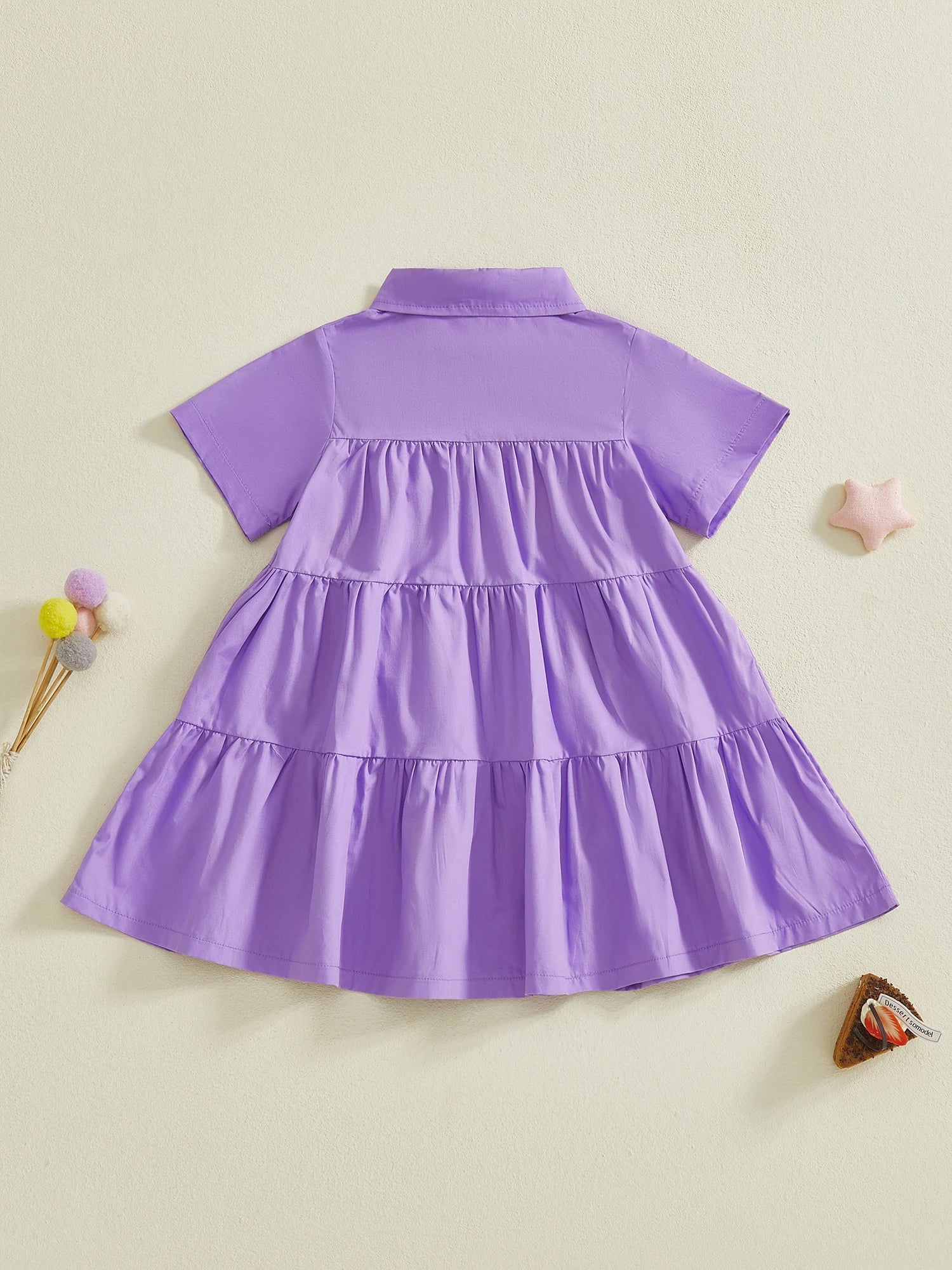 Toddler Mardi Gras Dress with Sequin Star Detail and Tiered Ruffle Skirt Short Sleeve Collared Party Dress for Girls Spring
