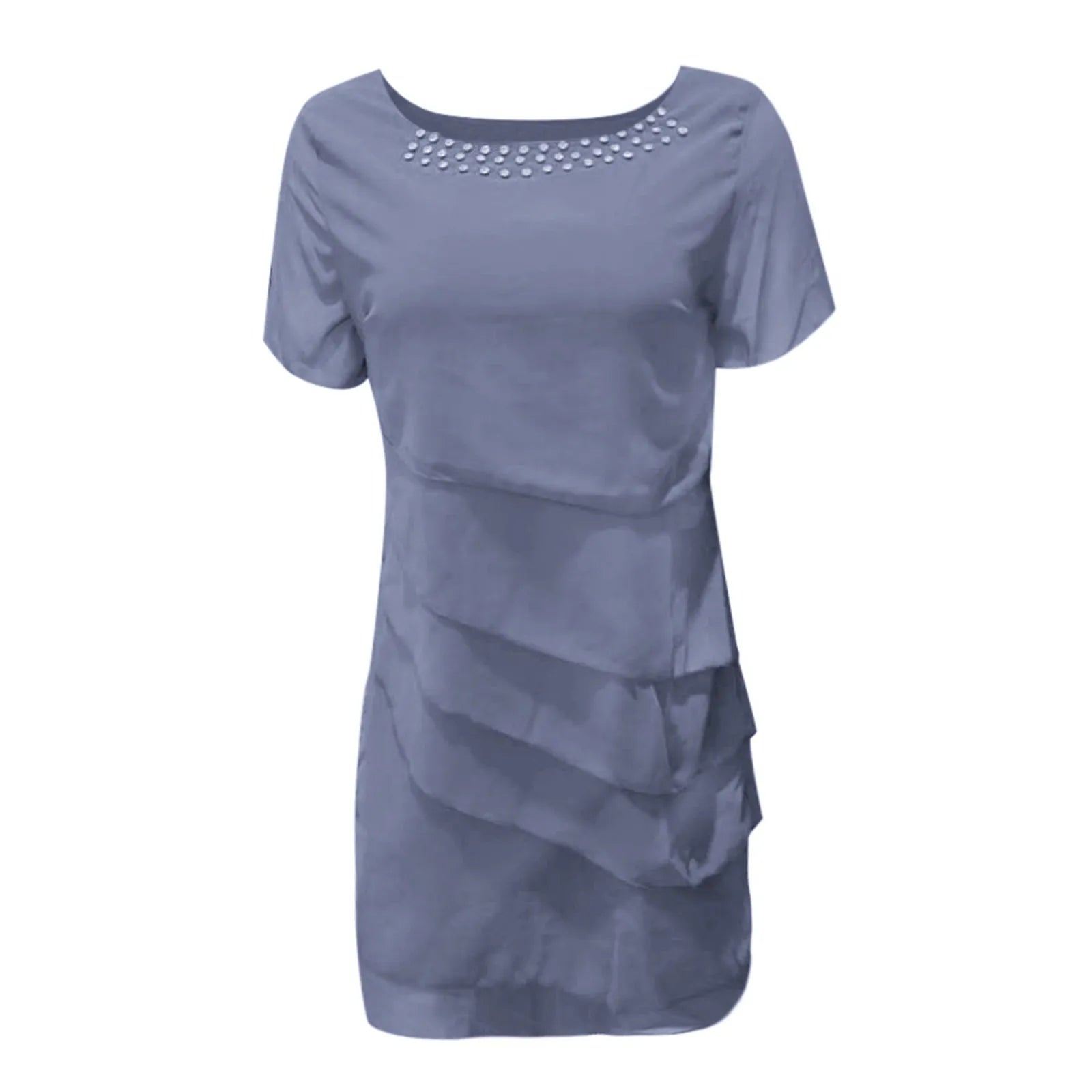 sexy chiffon puff short sleeve u neck midi dress elegant tierred layered slim fit summer dress stylish cocktail party dress