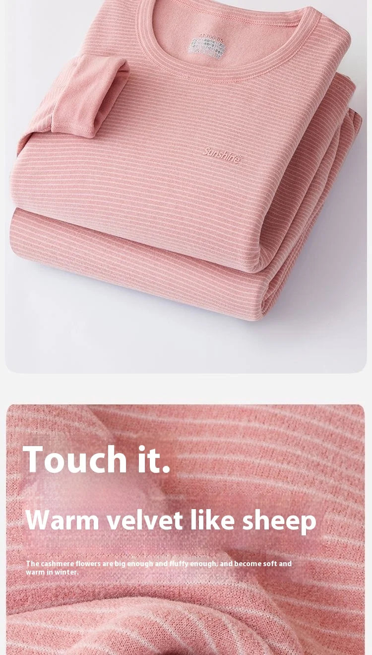 New Autumn/Winter Cashmere and Silk Round-Neck Thermal Set Striped Thermal Underwear for Men and Women Base Layer Undergarments