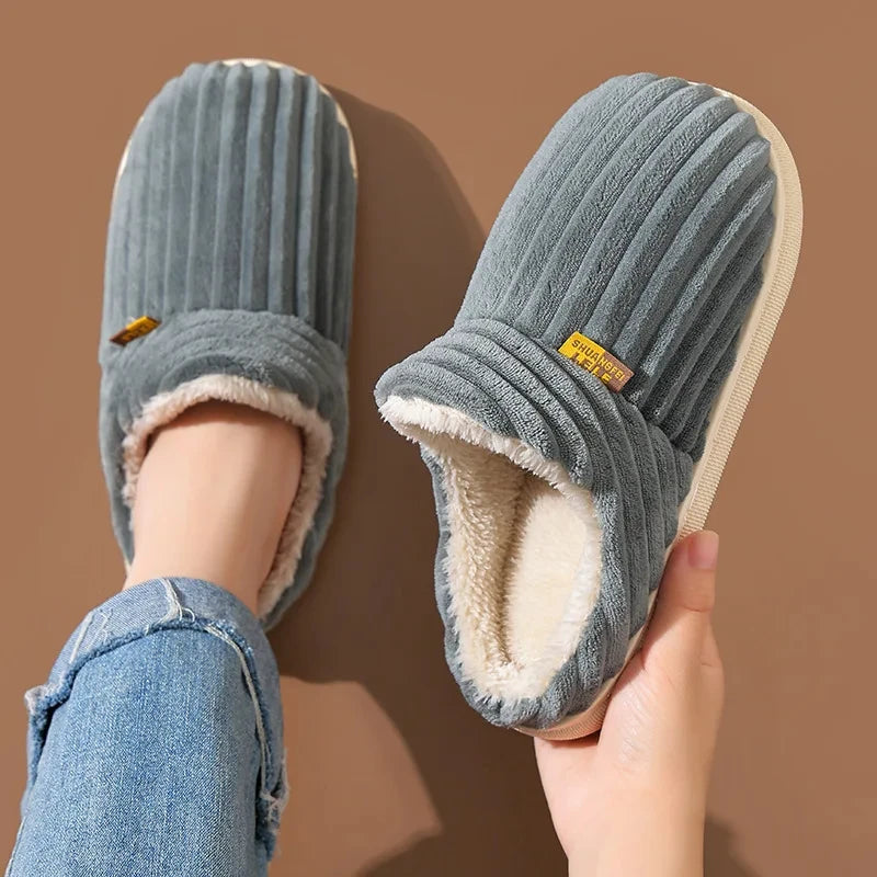 Comwarm Warm Fur House Slippers For Women Men 2023 Winter New Ankles Cozy Plush Slippers Home Indoor Soft Thick Sole Cotton Shoe