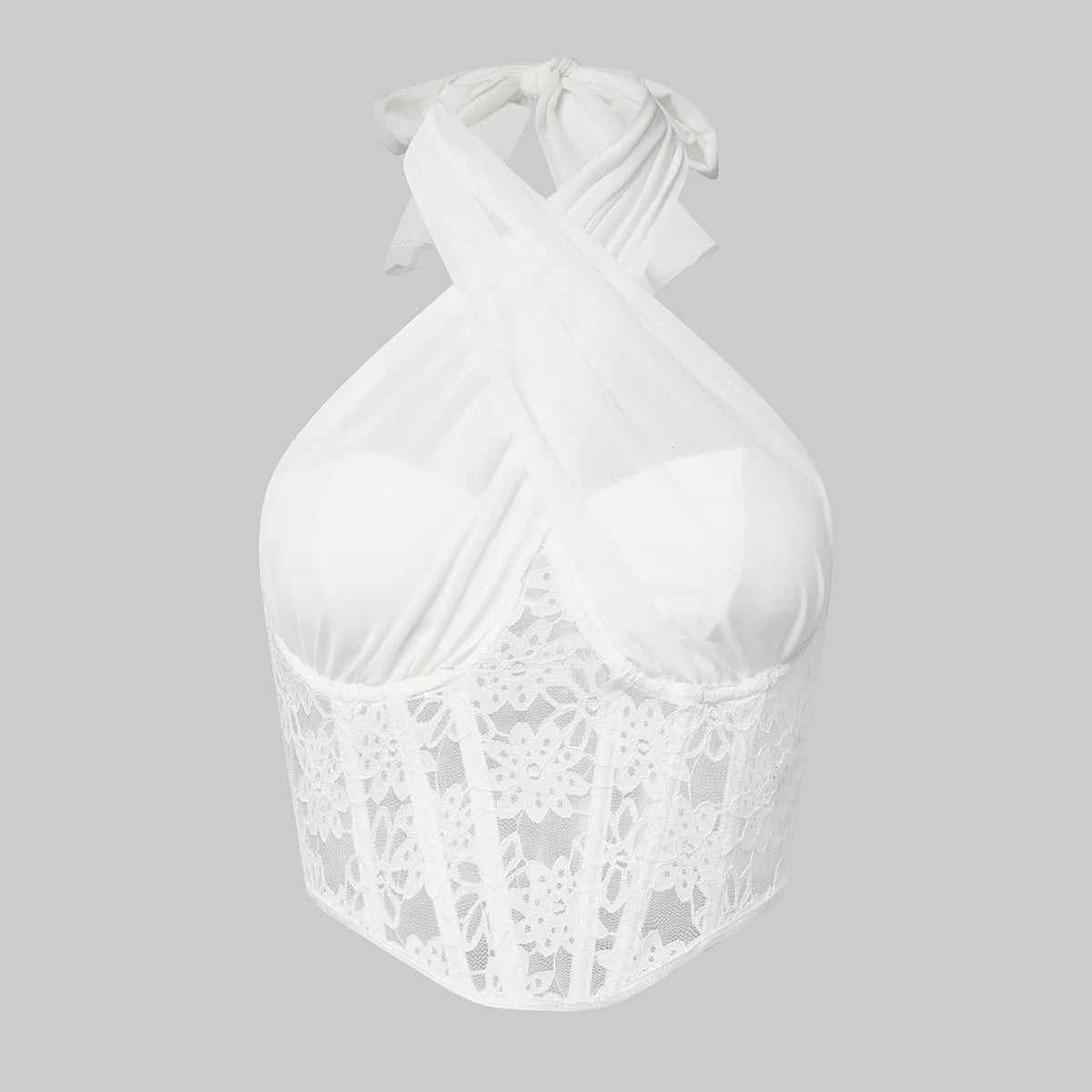 Elegant Lace Mesh Cross Halter Tank Top with Diamond Fishbone Small Vest for Women Tube Top with Lace Mesh Cross Halter Crop Top