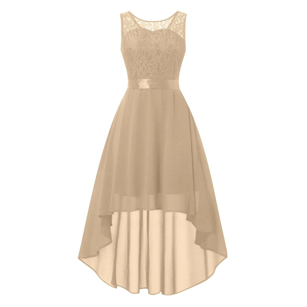 Bow Belt Elegant Irregular Length Women'S Elegant Dresses Sleeveless Chiffon Bridesmaid Cocktail Dress Female Clothing